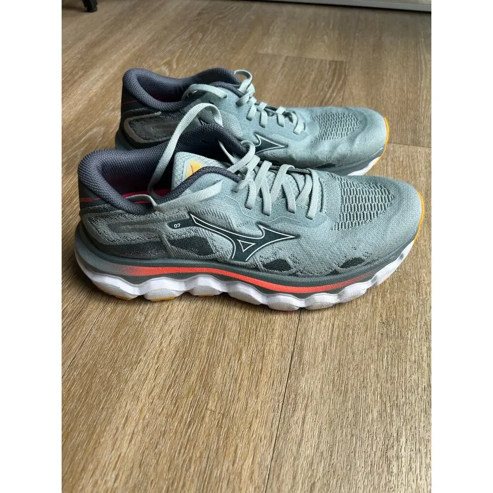 Mizuno Wave Horizon 7 Running Shoes Lead Nickel Gray Orange Stability Sneaker